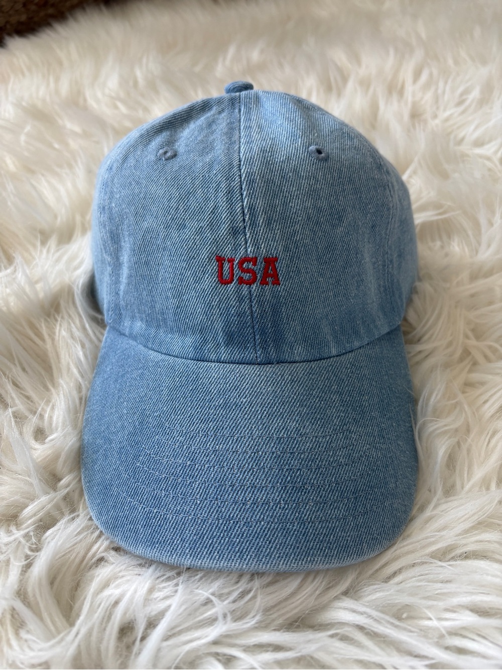 Light Blue Denim 'USA' Embroidered Baseball Cap